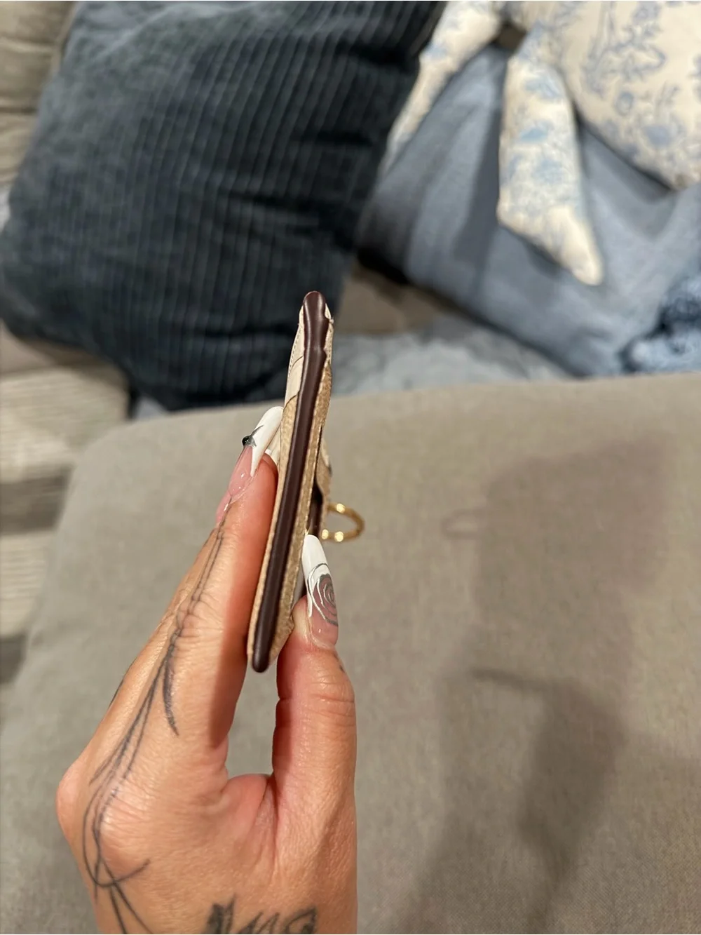 Coach Pale Pink Signature Card Case with Gold Key Ring